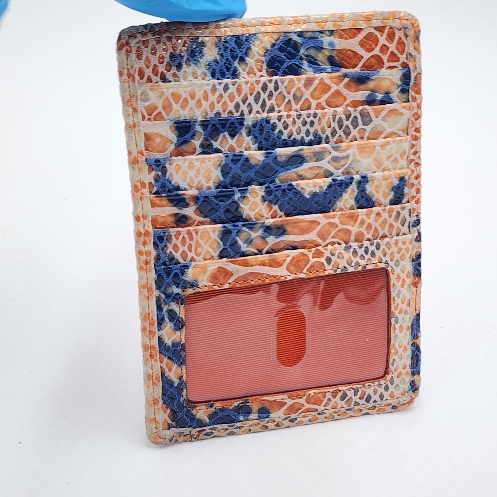 Hobo Euro Slide Credit Card Wallet Genuine Leather Textured Snakeskin Print